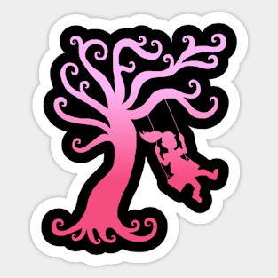 Pink Girly Tree Swing Silhouette Sticker